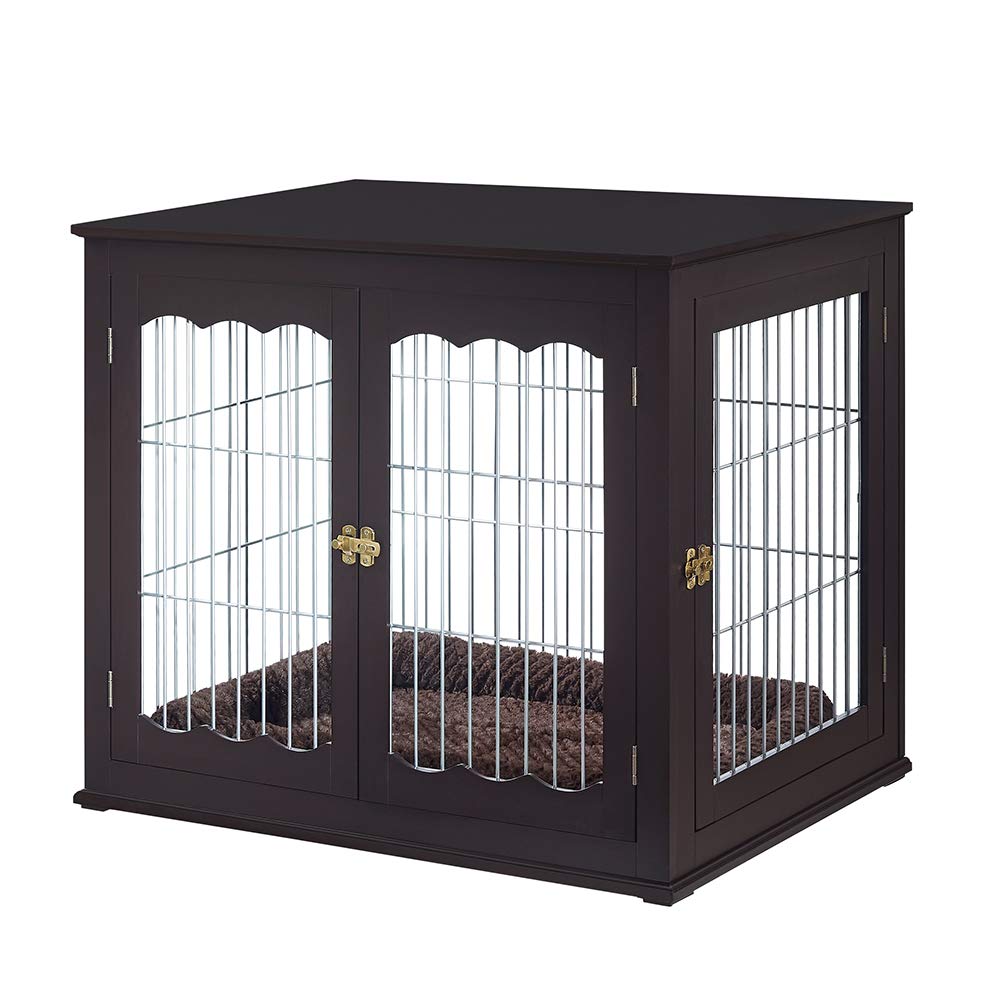 unipaws Furniture Style Dog Crate for Medium Large Dogs, Indoor Aesthetic Dog Stuff Kennel, Modern Decorative Wood Wire Pet House Dog Cage, Pretty Cute End Side Table Nightstand, Espresso… - WoodArtSupply