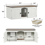 Halitaa Double Cat Litter Box Enclosure, Hidden Litter Box Furniture for 2 Cats, Farmhouse Cat House with Scratch Pad for 2 Litter Boxes, Wooden Enclosed Litter Box Furniture, Entryway Bench, White Halitaa