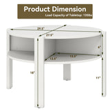 Giantex Round Coffee Table, 2-Tier Mid Century Modern Tea Cocktail Table with Storage Shelves & 4 Side Compartments, Wood Center Table for Living Room, Small Spaces (White) Giantex