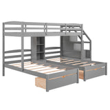 Triple Bunk Beds with Stairs and Storage Drawers, Twin Over Twin&Twin Bunk Bed for 3 Kids, Wooden 3 Bunk Beds Frame with Built-in Shelves for Kids,Teens, Adults, No Box Spring Needed (Gray) Harper & Bright Designs