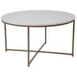 Flash Furniture Hampstead Collection Coffee Table - Modern White Finish Coffee Table - Crisscross Brushed Gold Frame Flash Furniture