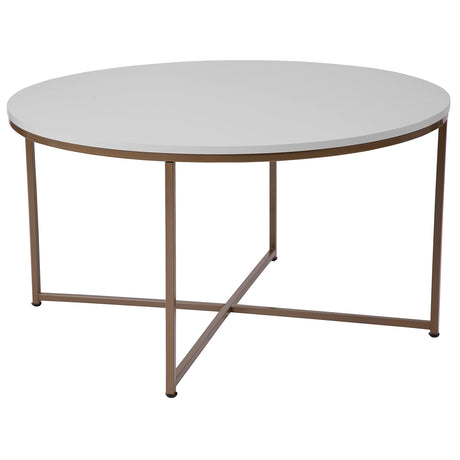 Flash Furniture Hampstead Collection Coffee Table - Modern White Finish Coffee Table - Crisscross Brushed Gold Frame Flash Furniture