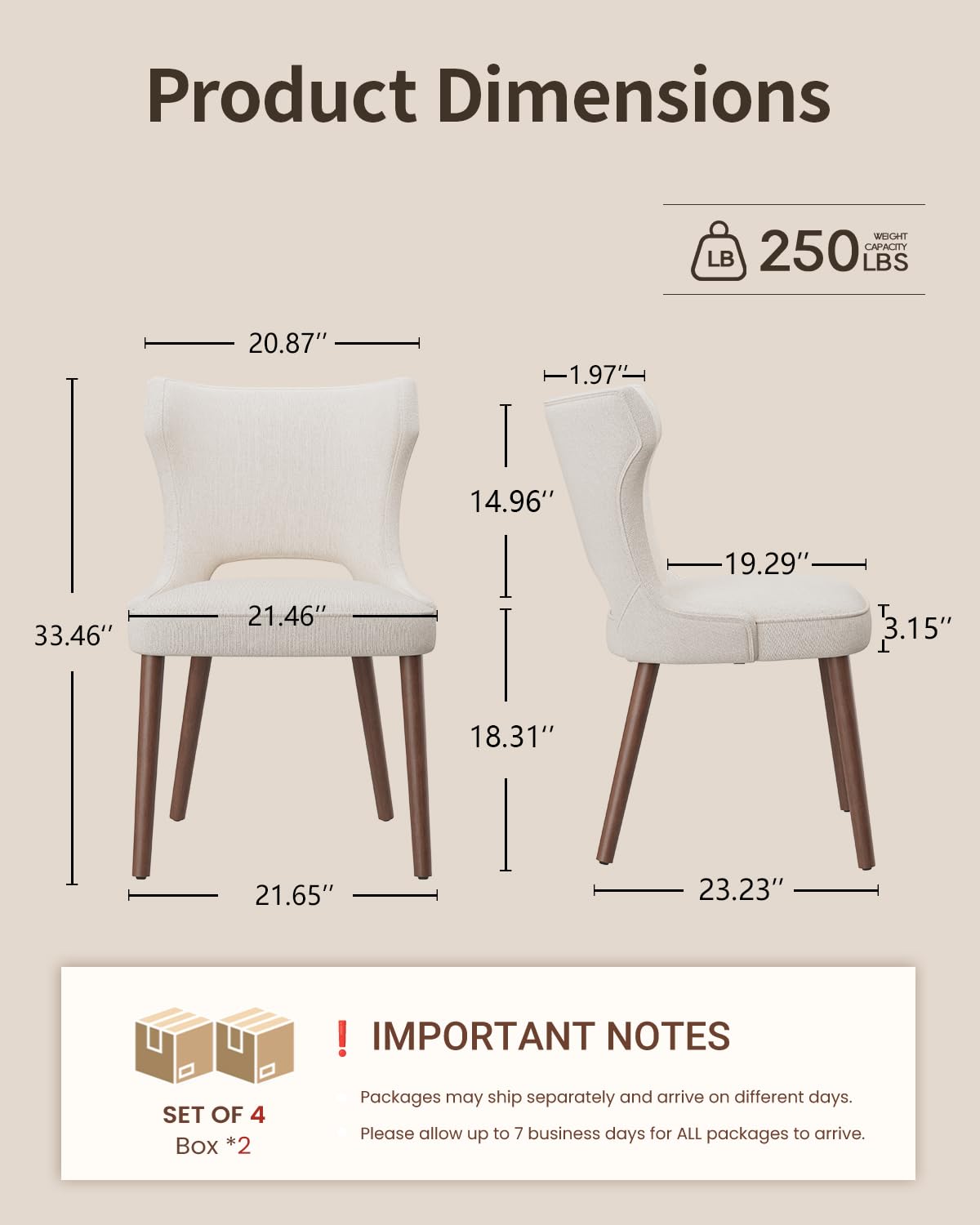 Homixis Wooden Dining Chairs Set of 4, Farmhouse Dining Room Chairs, Modern Kitchen Chairs, Upholstered Chair for Restaurant & Cafe, Beige Homixis