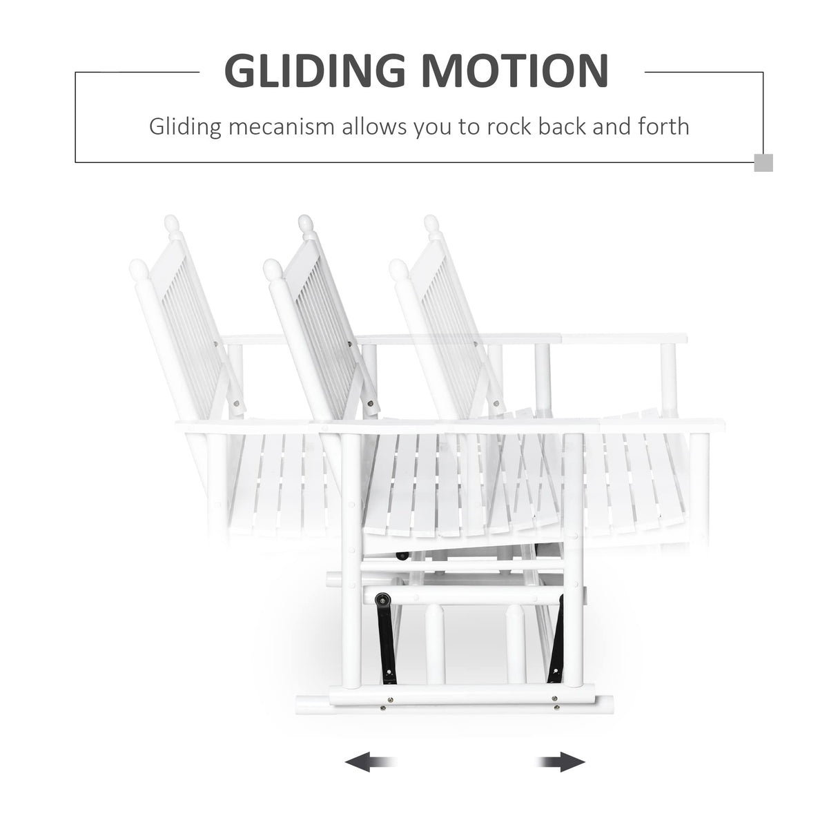 Outsunny White Wooden Patio Glider Bench with High Back and Armrests, Heavy Duty 550lbs Capacity Loveseat Outsunny