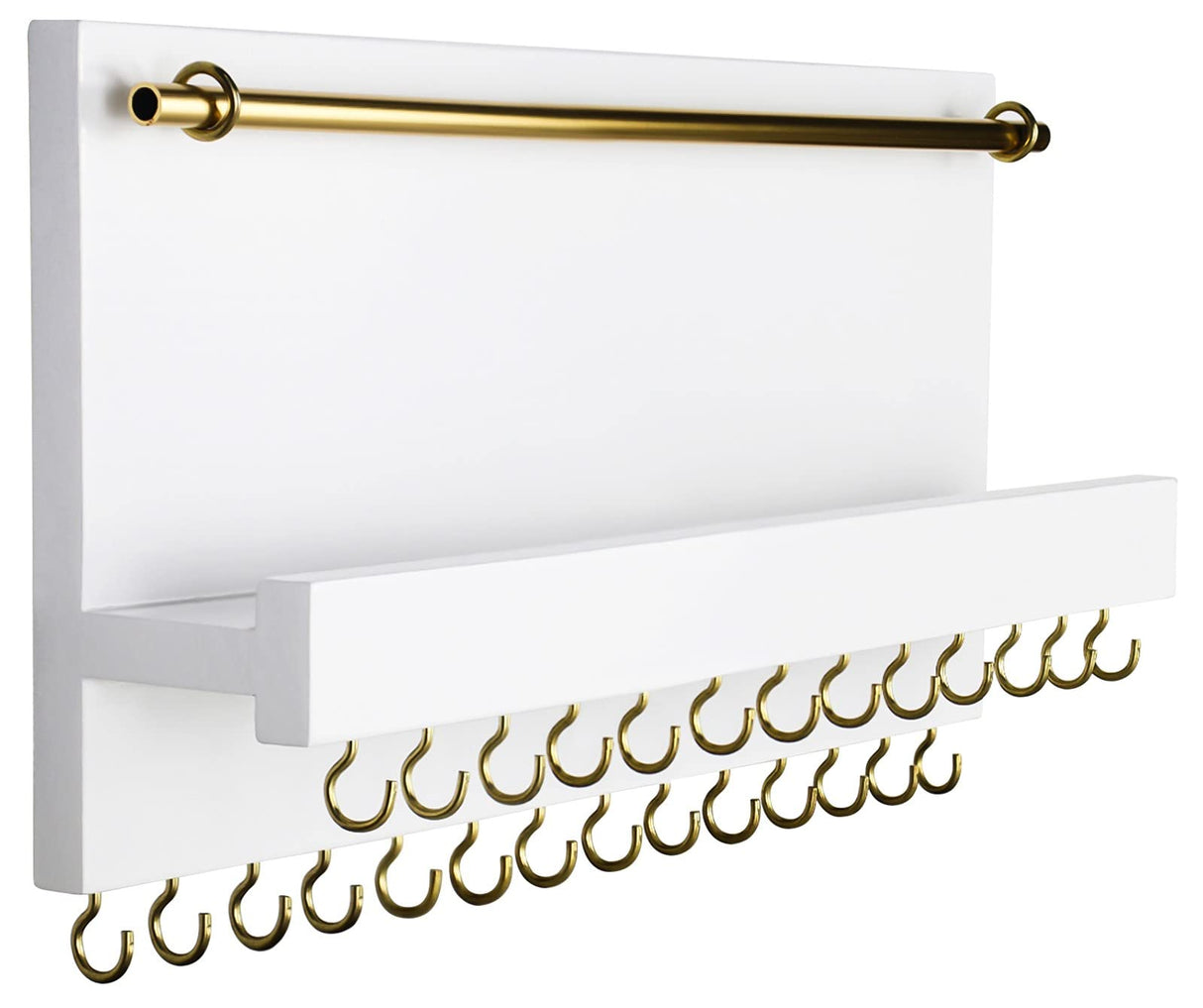 SANY DAYO HOME 27 Hooks Wall Mounted Necklace Holder 14 x 6 inch Hanging Rustic Wooden Jewelry Organizer with Removable Bracelet Rod and Shelf for Kids, Girls, Women - Ivory White SANY DAYO HOME