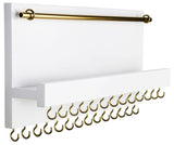 SANY DAYO HOME 27 Hooks Wall Mounted Necklace Holder 14 x 6 inch Hanging Rustic Wooden Jewelry Organizer with Removable Bracelet Rod and Shelf for Kids, Girls, Women - Ivory White SANY DAYO HOME
