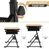 BRIGHTORIA Adjustable Drafting Table & Stool Set, Art Desk with Additional Slide-Out Table Design, Versatile Drawing Table with Storage, for Art, Drafting and Creative Tasks, Natural BRIGHTORIA