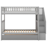 Harper & Bright Designs Twin Over Twin Bunk Bed with Stairs and Trundle, Solid Wood Stairway Bunk Bed Frame with Storage, Can be Split into 3 Separate beds, for Kids Teens Adults (Gray) Harper & Bright Designs