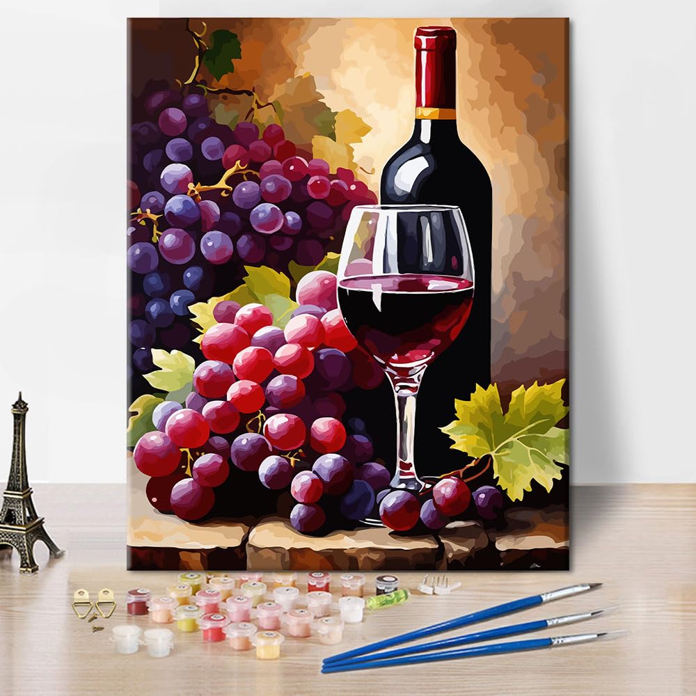 TUMOVO Paint by Numbers Kit for Adults, Elegant Red Wine Bottle with Grapes Still Life Art Painting by Numbers, DIY Canvas Kit for Beginners, Sip and Paint Kit for Adults(16x20 Inch) TUMOVO