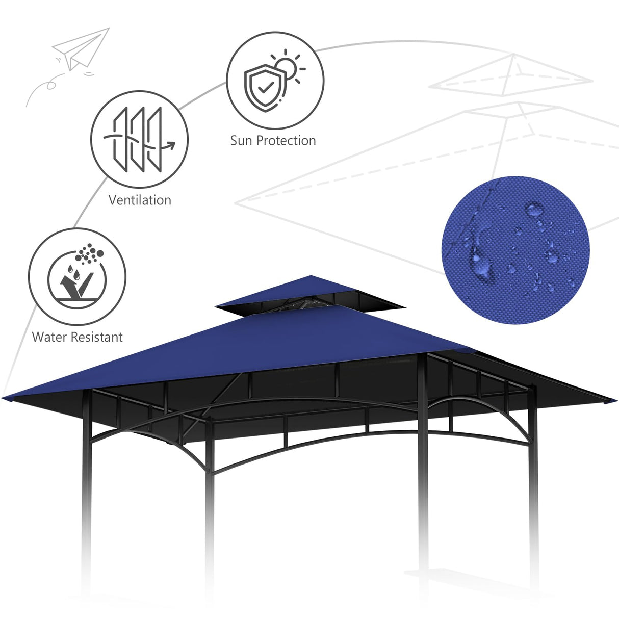 Grill Gazebo Replacement Canopy Top Only - 5' x 8' Outdoor BBQ Gazebo Canopy Roof, Waterproof Double Tiered Shelter Cover Fit for Model L-GG001PST-F Iheqard