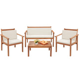 Greesum 4 Piece Bistro Patio Furniture Outdoor Chat Chair Set with Water Resistant Cushions and Coffee Table for Beach Backyard Garden, Acacia Wood Greesum