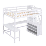 Harper & Bright Designs White Full Loft Bed with Stairs, Desk and Storage Shelves,Wooden Full Size Loft Bed Frame,High Loft Bed with Slat Support for Kids,Teens,Adults,No Box Spring Needed Harper & Bright Designs