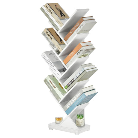 ruboka Tree Bookshelf,Retro Floor Standing Bookcase Display for CDs/Magazine/Books,Small Bookshelf for Bedroom,Living Room,Office,Balcony,Brown Storage Shelves (White, 9 Tier) ruboka