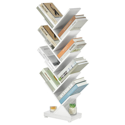 ruboka Tree Bookshelf,Retro Floor Standing Bookcase Display for CDs/Magazine/Books,Small Bookshelf for Bedroom,Living Room,Office,Balcony,Brown Storage Shelves (White, 9 Tier)