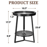 Gadroad Round End Table with Storage Shelf, 2 Tier Farmhouse Side Table Nightstand for Living Room, Bedroom, Wood Tabletop & Black Metal Frame, Black 15.7 * 15.7 * 23.6inches Gadroad