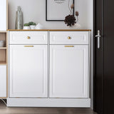 UEV Double Kitchen Trash Cabinets,Two Tilt Out Trash Cabinets with Solid Hideaway Drawers,Free Standing Wooden Kitchen Trash Can Recycling Cabinet Trash Can Holder (White) UEV