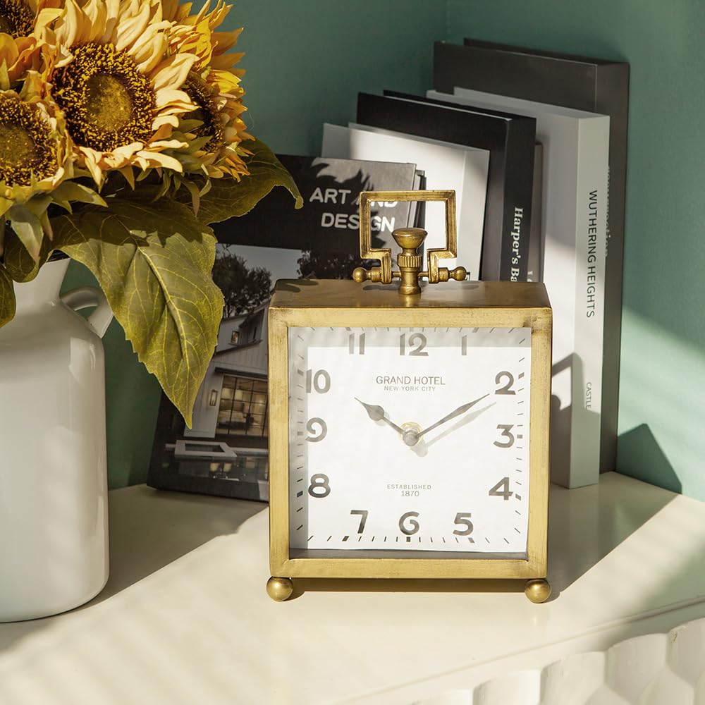 NIKKY HOME Gold Table Clock, Silent Non-Ticking Classic Battery Operated Decorative Mantel Desk Shelf Clock for Living Room Decor NIKKY HOME