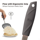 Kitchen Mama WaltzGrip Platinum Silicone Pancake Spatula Turner: Heat-Resistant, Slotted Tapered Head, Stainless Steel Core, Durable, Dishwasher-Safe, Ideal for Flipping and Wok Use (Metal Gray) Kitchen Mama
