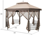 Moccha 10 x 12 Ft Heavy Duty Octagonal Canopy Tent Patio Gazebo with Netting Sidewalls and Sturdy Steel Frame, Double Roof Vented Gazebo Canopy Shelter for Party, BBQ, Backyard, Event, Family, Brown LDAILY