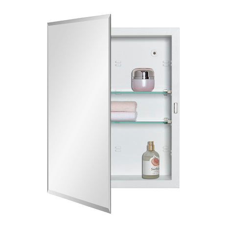 IDYLLOR Bathroom Medicine Cabinet with Beveled Edge Mirrored Door 14 x 18 inch, Recessed or Surface Mount, with Adjustable Glass Shelves IDYLLOR