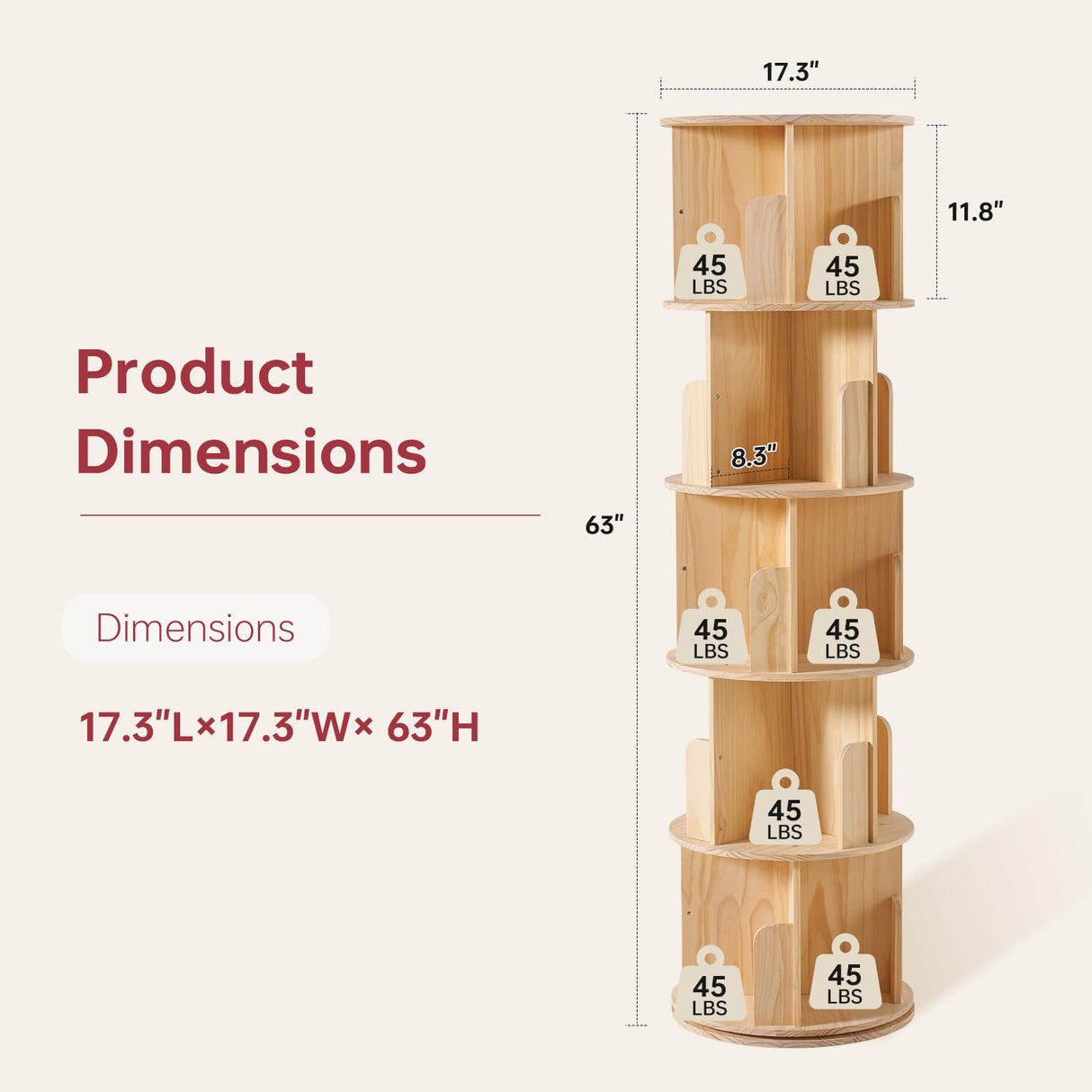 MXV Rotating Bookshelf, 360° Display 5 Tier Floor Standing Bookcase, Storage Rack for Kids&Adult, Multi-Functional Bookshelf Organizer for Bedroom, Study Room and Living Room MXV