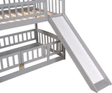 Harper & Bright Designs Low Bunk Beds Twin Over Twin, Kids Bunk Bed with Slide, Fence and Ladder, Wood Twin Bunk Beds for Girls Boys, Grey Harper & Bright Designs