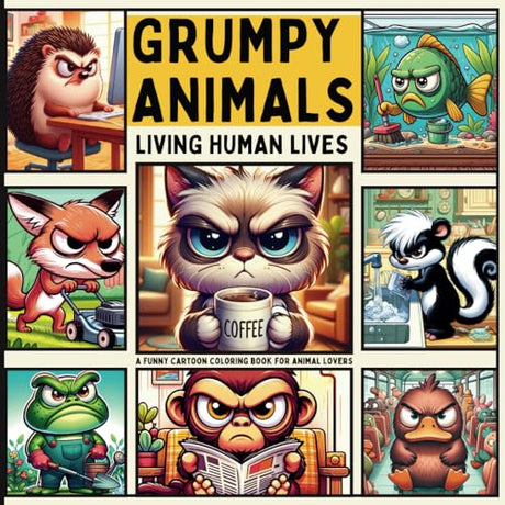 Grumpy Animals Living Human Lives: A Funny Cartoon Coloring Book for Animal Lovers Lindesa
