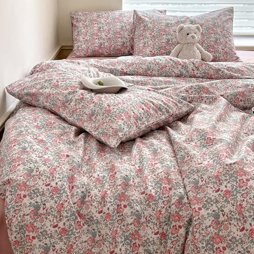HighBuy Boho Comforter Twin XL Size Pink Floral Rabbit Bedding Comforter Sets 3 Piece French Country Style Cozy Fluffy Comforters for Teen Girls Kids,Cute Flower Bedding Collection for All Season HighBuy