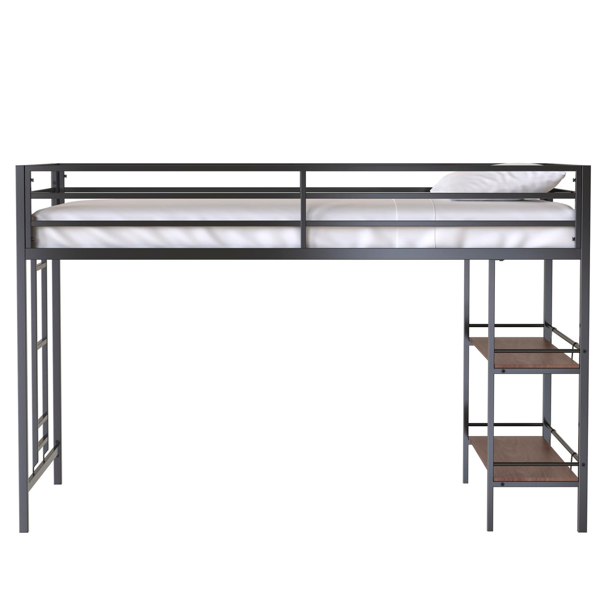 Twin Size Low Loft Bed with Storage Shelves for Kids,Kids Loft Bed Twin Size,Metal Loft Bed Frame for Boys Girls,Junior Low Loft Bed,Black Bellemave