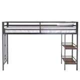 Twin Size Low Loft Bed with Storage Shelves for Kids,Kids Loft Bed Twin Size,Metal Loft Bed Frame for Boys Girls,Junior Low Loft Bed,Black Bellemave