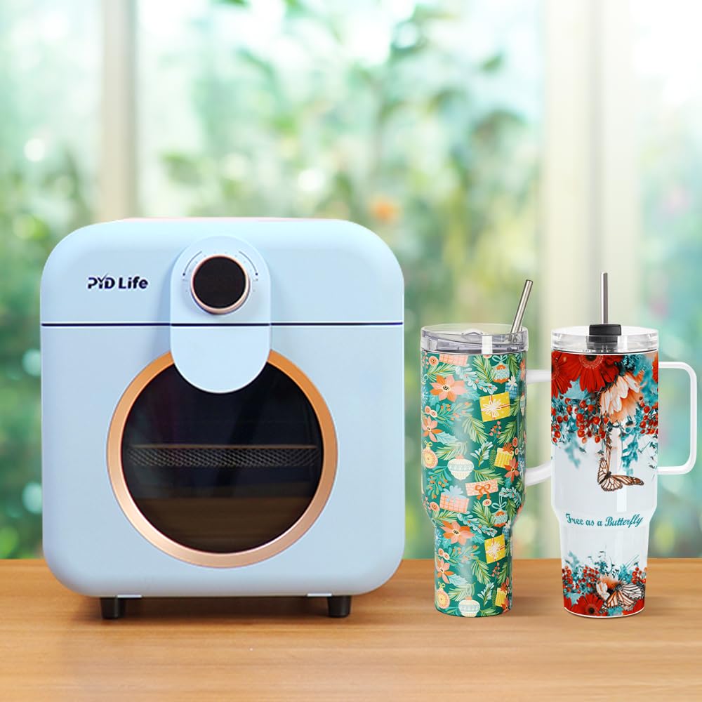 PYD Life Mini Sublimation Oven Machine 12 L 110 V 1600 W Light Blue Heat Press Machine for Sublimation Blanks Mugs Tumblers Cups Water Bottles Sublimation Printing PYD Life