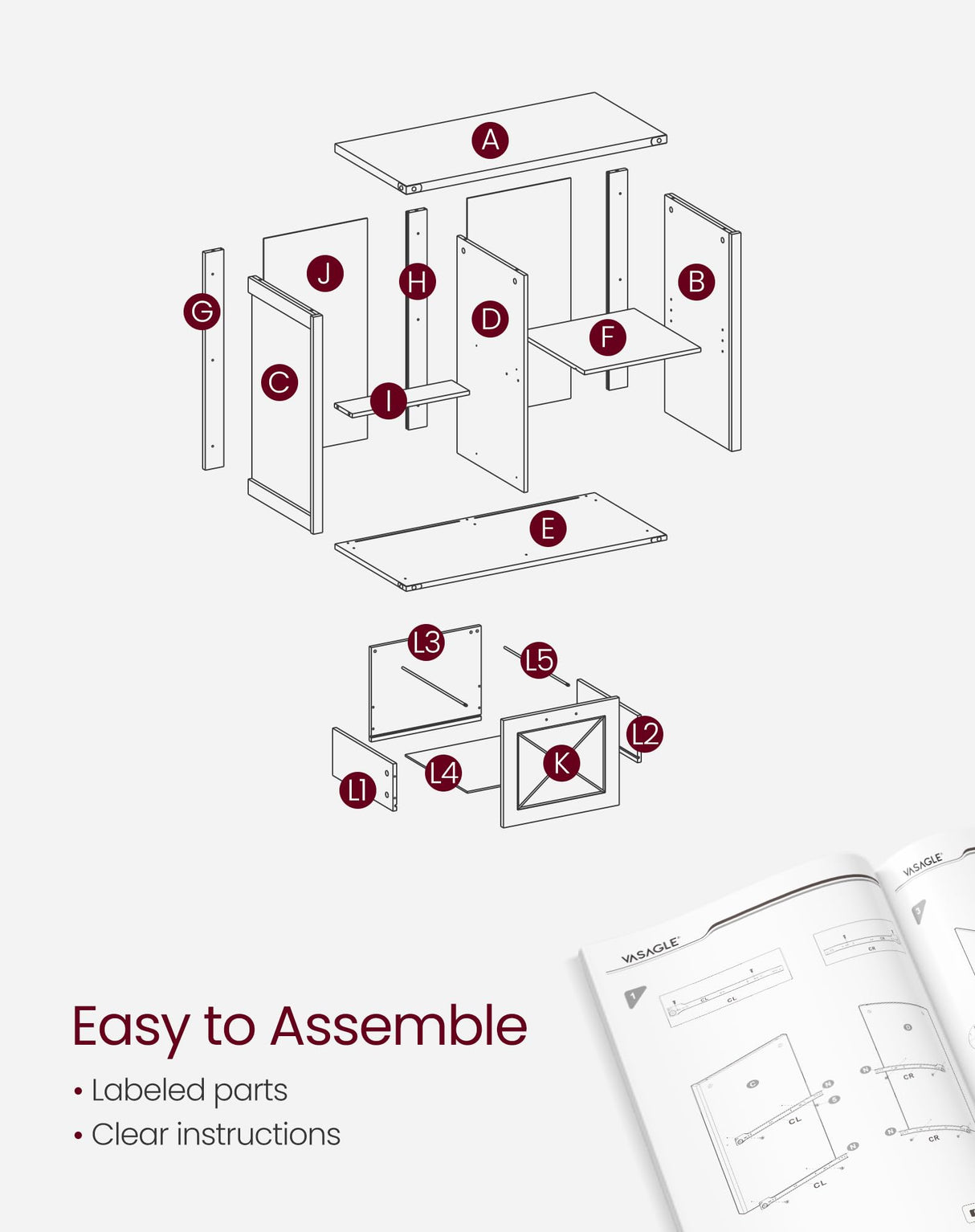 VASAGLE Lateral File Cabinet, Filing Cabinet with 2 Drawers, Printer Stand, 2 Open Compartments, Fit A4, Letter Size, Hanging File Folders, for Home Office, Farmhouse Style, Rustic White UOFC049T73 VASAGLE