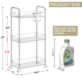 SPACEKEEPER 3 Tier Acrylic Storage Rolling Cart Clear Bathroom Cart Organizer, Transparency Laundry Room Organization Mobile Shelving Unit Multifunction Rolling Utility Cart for Office Living Room SPACEKEEPER