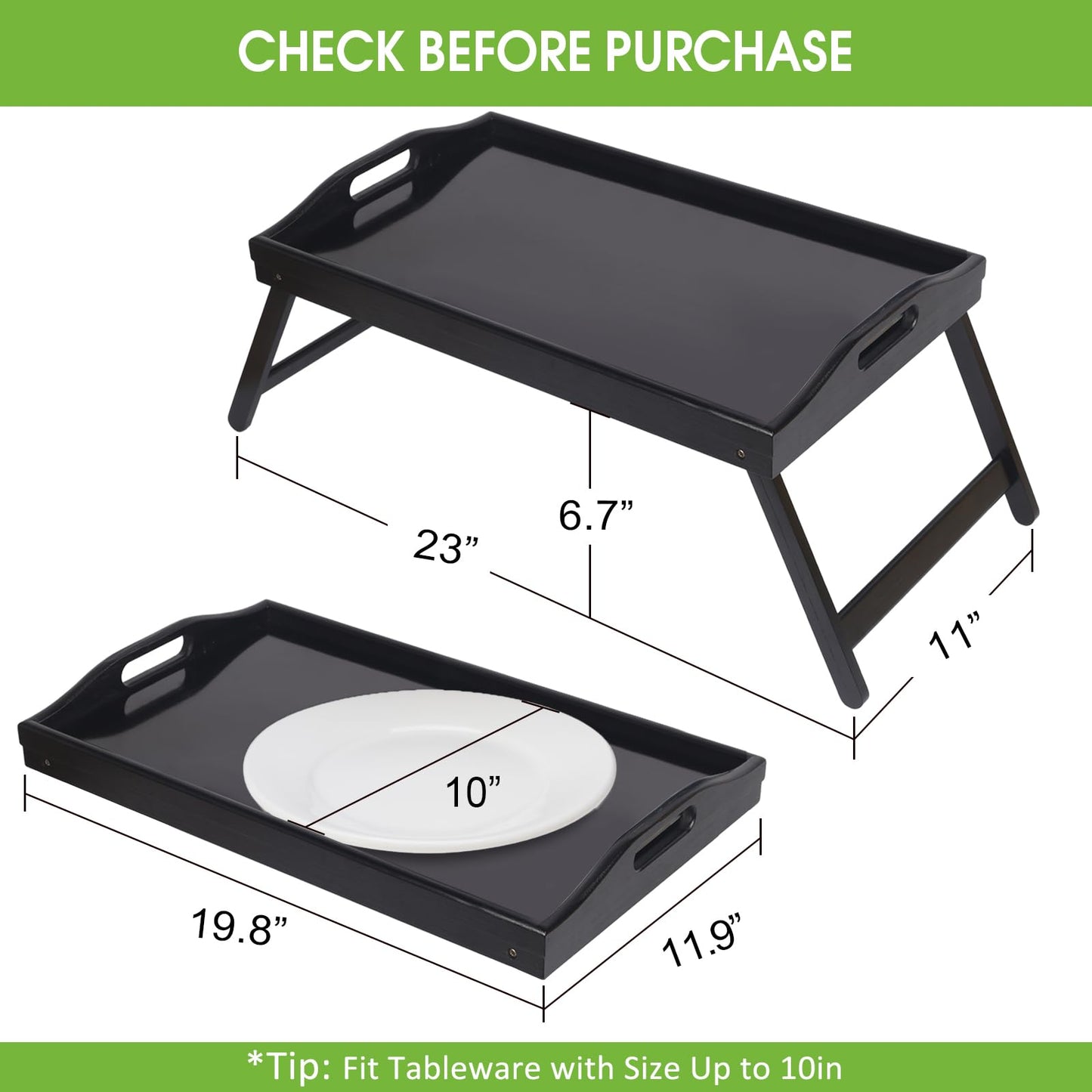 Bed Tray Table with Folding Legs Wooden Serving Breakfast in Bed or Use As a,Platter Tray,TV Table Laptop Computer Tray Snack Tray Large Size - WoodArtSupply