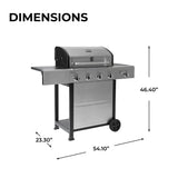 Kenmore 4-Burner BBQ Gas Grill with Side Burner, Outdoor Propane Grill, 53,000 BTUs, Cast Iron Cooking Grates, Electronic Ignition, Warming Rack, Open Cart Design & All-Terrain Wheels, Stainless Steel Kenmore