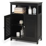 COSTWAY Bathroom Storage Cabinet, Wooden Side Storage Organizer with Louver Doors & Removable Shelf, Freestanding Floor Cabinet for Living Room, Kitchen, Entryway (Black) COSTWAY
