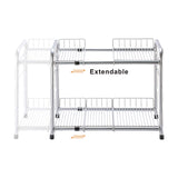 FlagShip 2 Tier Under Sink Organizers and Storage Rack Expandable Cabinet Shelf for Kitchen Bathroom Silver (17-25 inches) FlagShip