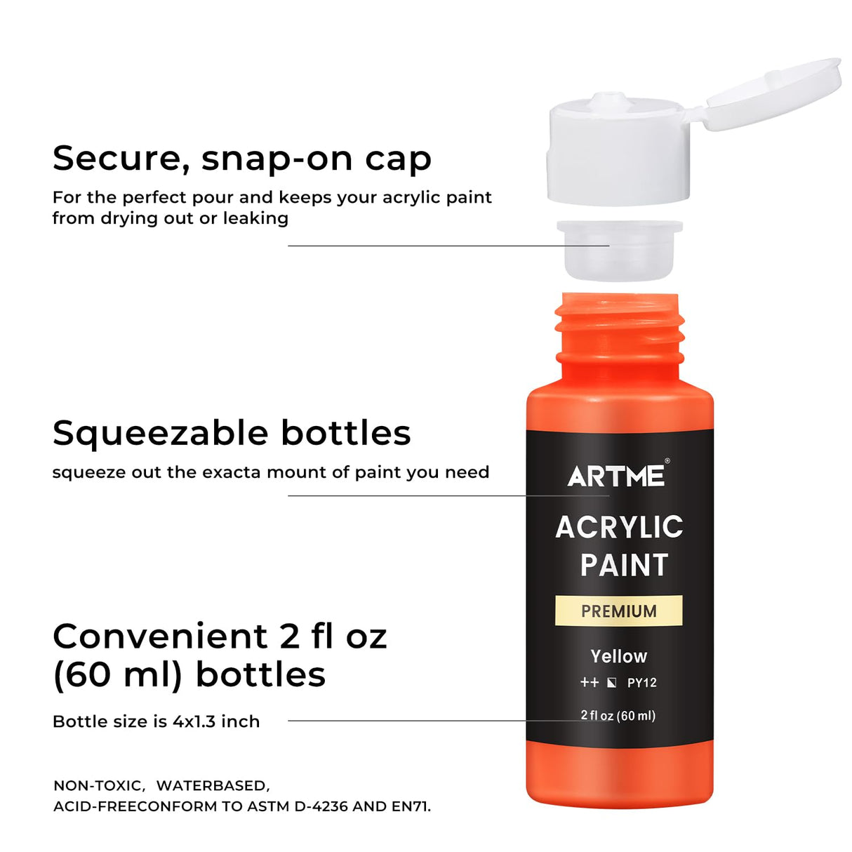 Artme Acrylic Paint Set, 60 Colors in 2oz/60ml Bottles, Non Toxic, Waterproof, Rich Pigments Acrylic Paint for Artists, Students, Beginners Painting on Rocks Canvas Wood Clay Fabric Ceramic Crafts Artme