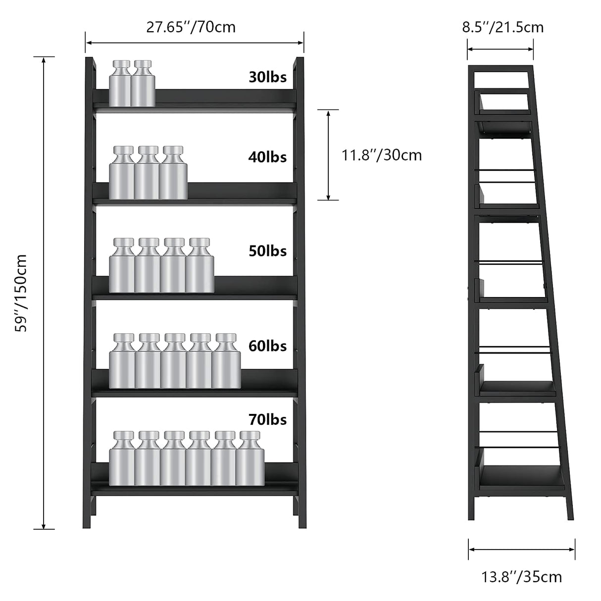 Himimi Black Ladder Bookshelf, 5 Shelf Bookcase Industrial Bookshelf Wood and Metal Bookshelves, Plant Flower Stand Rack Book Storage Shelves for Living Room, Bedroom, Home Office Himimi