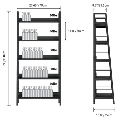 Himimi Black Ladder Bookshelf, 5 Shelf Bookcase Industrial Bookshelf Wood and Metal Bookshelves, Plant Flower Stand Rack Book Storage Shelves for Living Room, Bedroom, Home Office Himimi
