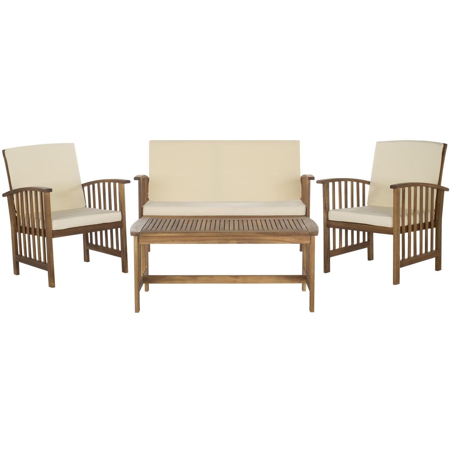 SAFAVIEH Outdoor Collection Rocklin Natural/ Beige 4-Piece Conversation Patio Set with Cushions - WoodArtSupply