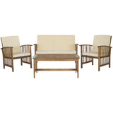 SAFAVIEH Outdoor Collection Rocklin Natural/ Beige 4-Piece Conversation Patio Set with Cushions Safavieh
