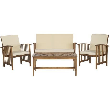 SAFAVIEH Outdoor Collection Rocklin Natural/ Beige 4-Piece Conversation Patio Set with Cushions Safavieh