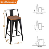 POINTANT Bar Stools Set of 4 Metal Bar Stool Counter Height Bar Stools 26" Black Modern Bar Chairs with Back and Wooden Seat Bar Stool Counter Height POINTANT