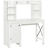 HOMCOM Farmhouse Computer Desk with Hutch and Cabinet, Home office Desk with Storage, for Study, White HOMCOM
