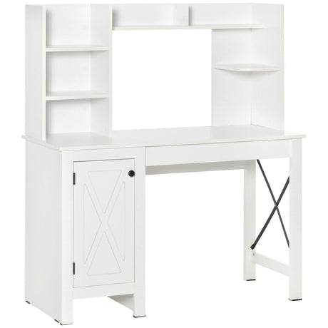 HOMCOM Farmhouse Computer Desk with Hutch and Cabinet, Home office Desk with Storage, for Study, White HOMCOM