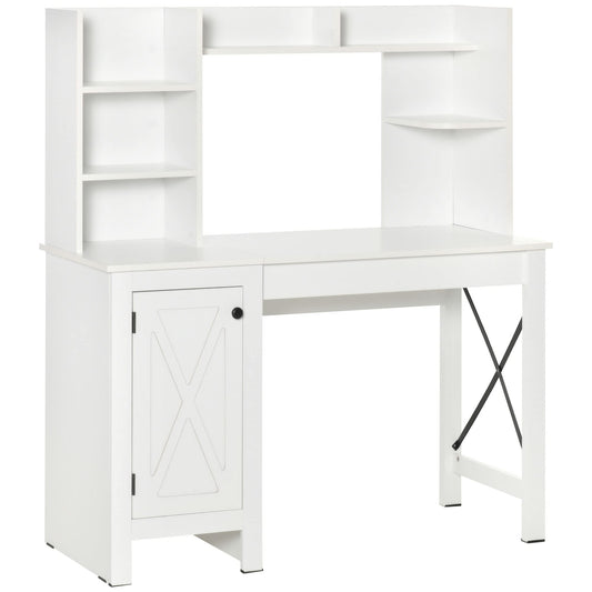 HOMCOM Farmhouse Computer Desk with Hutch and Cabinet, Home office Desk with Storage, for Study, White - WoodArtSupply