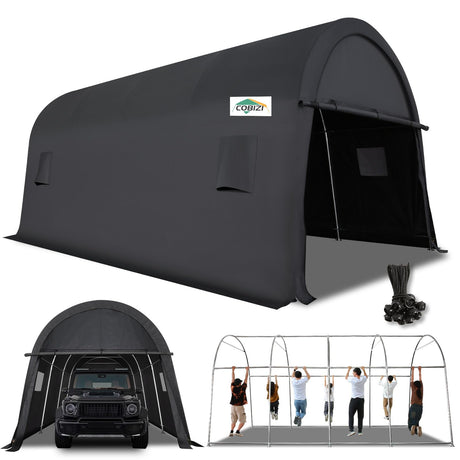 COBIZI Carport 10x20 FT Heavy Duty, Portable Garage, Carport Canopy with All-Steel Metal Frame & Vents, Round Style Outdoor Storage Shed for Car, Truck, Boat, Patio Furniture Anti-Snow Waterproof COBIZI