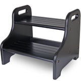 Acacia 2-Step Stool for Kid, Toddler Wood Step Ladder with 2 Handles, Safe Non-Slip Bottom, Rounded Corners, Supports up to 300 lbs, Perfect for Bathroom Bedroom (Black) Demigo