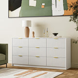 MAISONARIA White Dresser for Bedroom, 9 Drawer Double Dresser, Modern Chest of Drawers for Bedroom, Living Room, Entryway and Closet, 63" L x 15.7" D x 31.5" H MAISONARIA